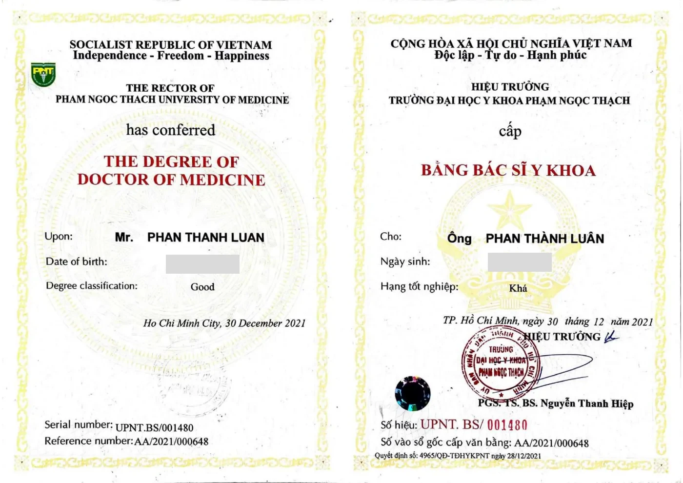 Bằng Bác sĩ Y khoa (2021) — BS. Phan Thành Luân