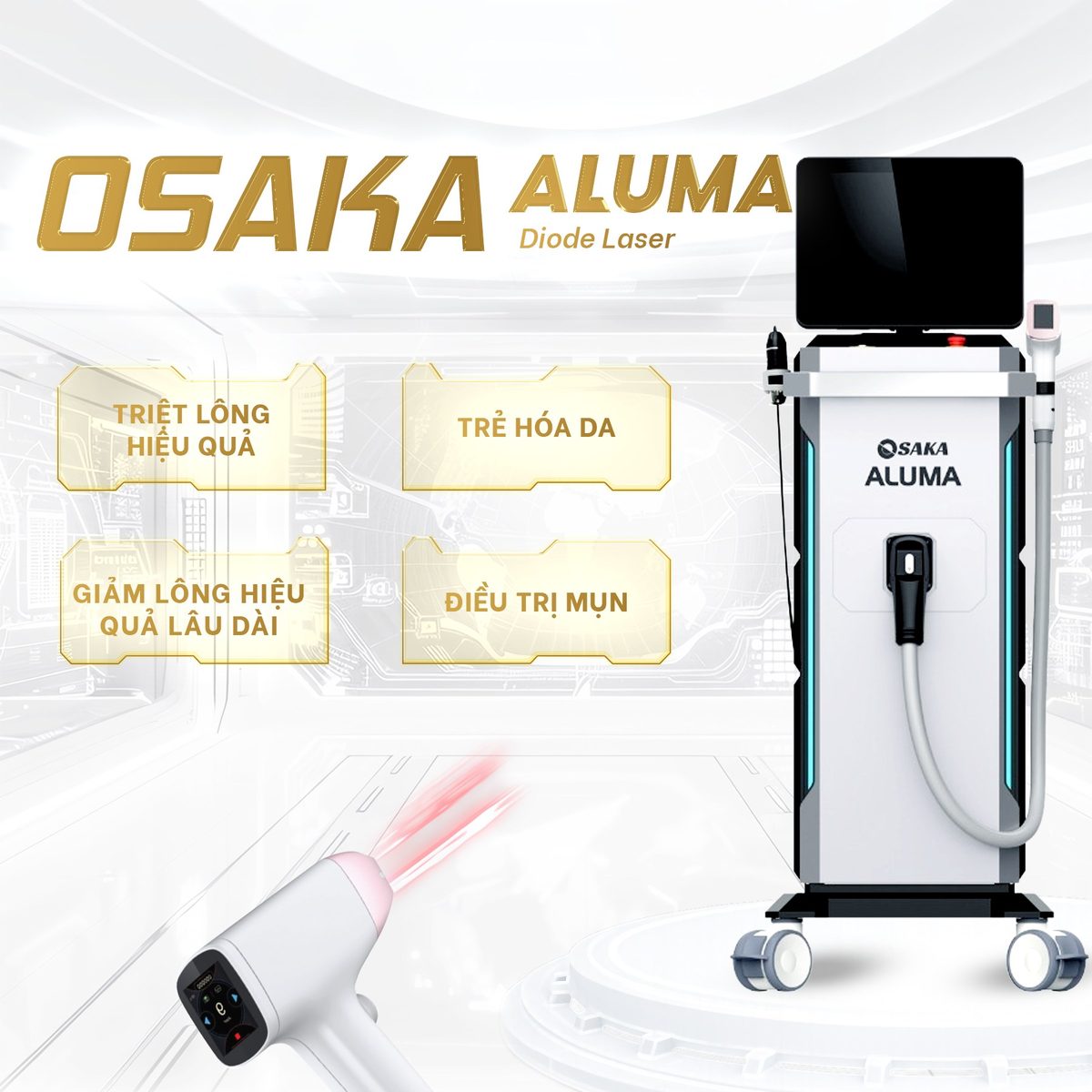 Diode laser Osaka Aluma triệt lông tại Foxy M.D