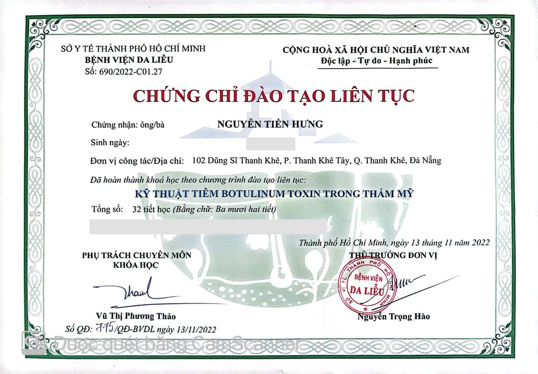 Kỹ thuật tiêm Botulinum Toxin trong thẩm mỹ — BV Da liễu TP.HCM