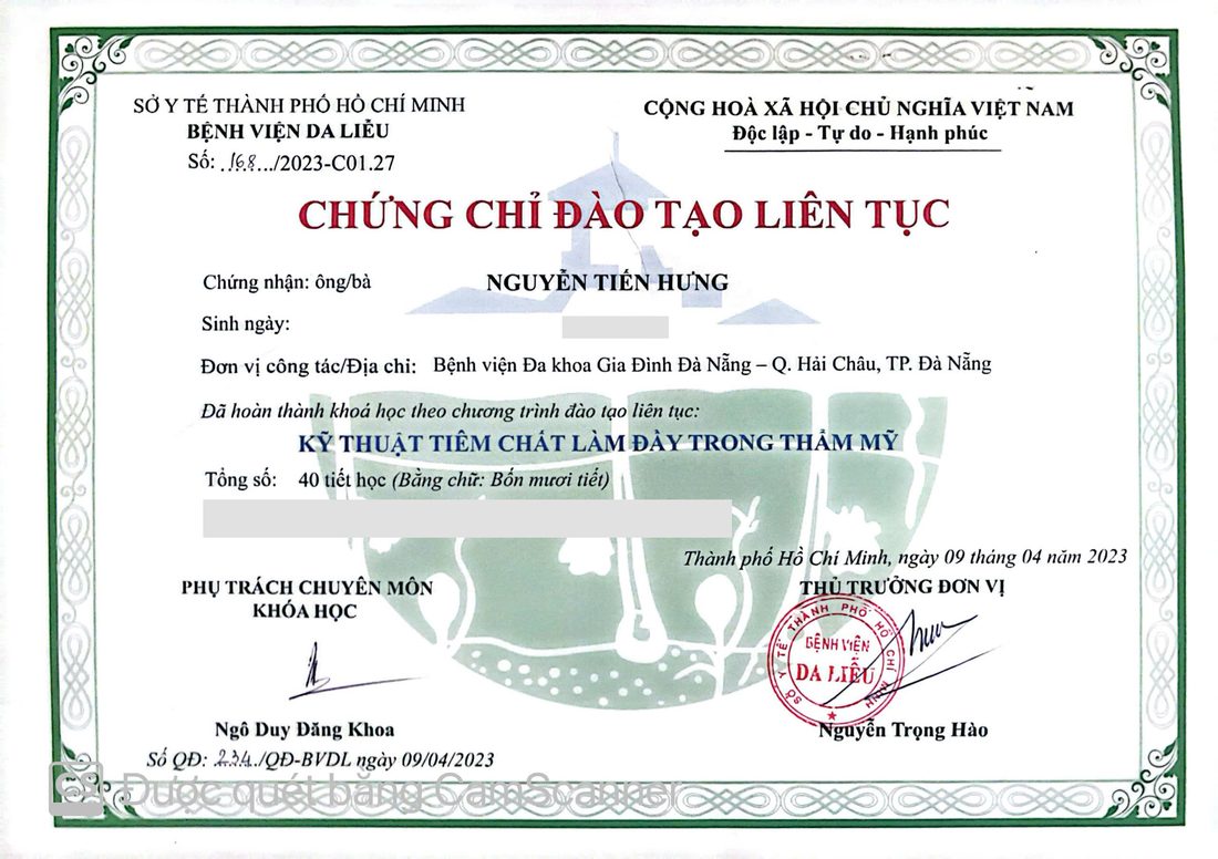 Kỹ thuật tiêm chất làm đầy trong thẩm mỹ — BV Da liễu TP.HCM